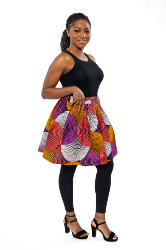 African print mini skirt - Orange Purple Concentric Circle Design