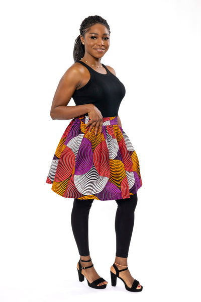 African print mini skirt - Orange Purple Concentric Circle Design