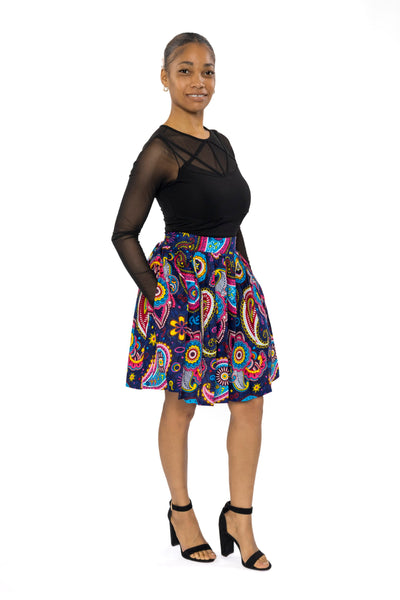 African print mini skirt - Blue Pink Paisley