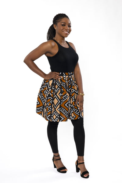 African print mini skirt - Brown Black Bogolan