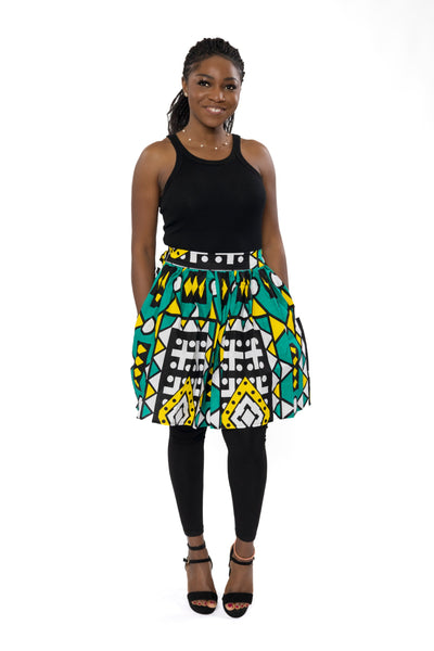 African print mini skirt - Turquoise Yellow Samakaka