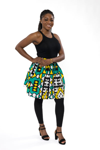 African print mini skirt - Turquoise Yellow Samakaka