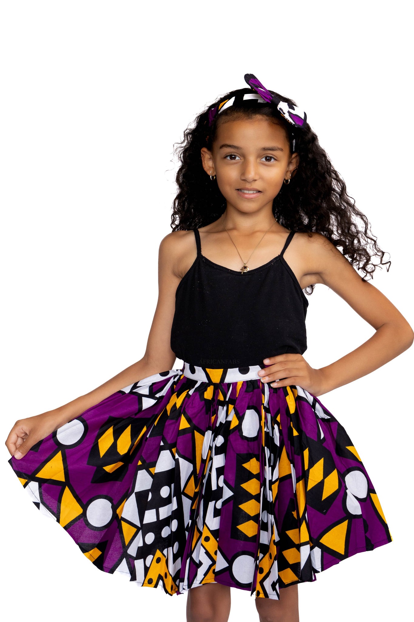 African print Kids Skirt + Headtie with Bow set - Purple Samakaka ( 1 - 10 years )