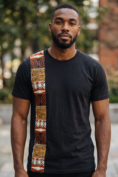 T-shirt with African print details -  Brown Bogolan Mosaic band