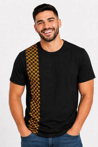T-shirt with African print details - Brown Yellow Scale Pattern Vlisco Band