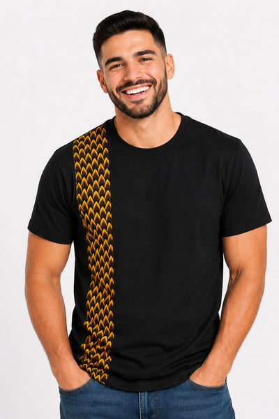 T-shirt with African print details - Brown Yellow Scale Pattern Vlisco Band