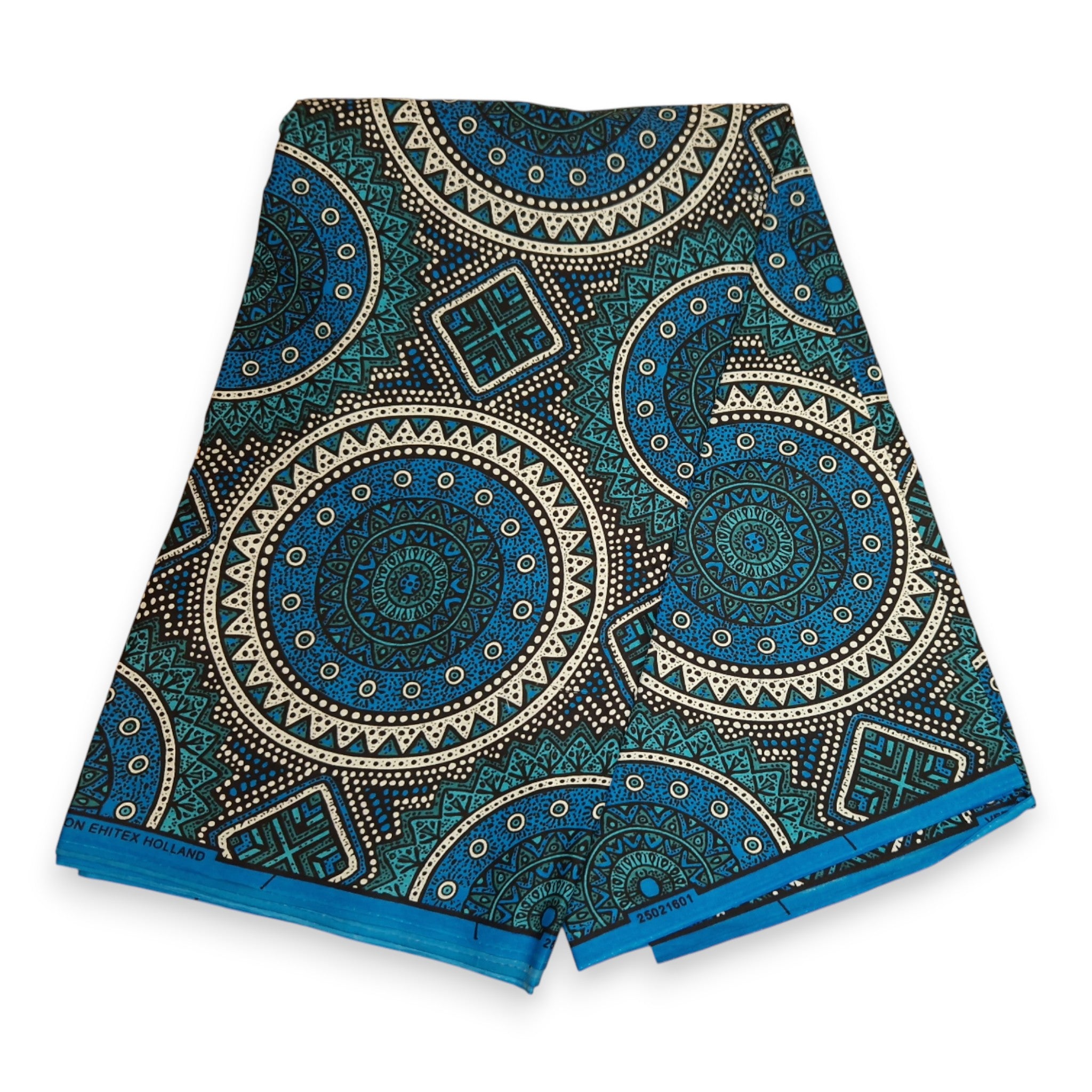 African Wax print fabric - Blue and Teal Sacred Circle Patterns - 100% cotton