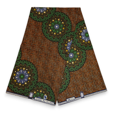 African Wax print fabric - Green Brown dotted print - 100% cotton
