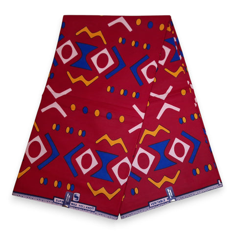 African Wax print fabric - Red Bogolan - 100% cotton