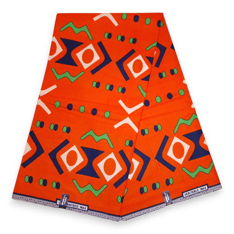 African Wax print fabric - Orange Bogolan - 100% cotton