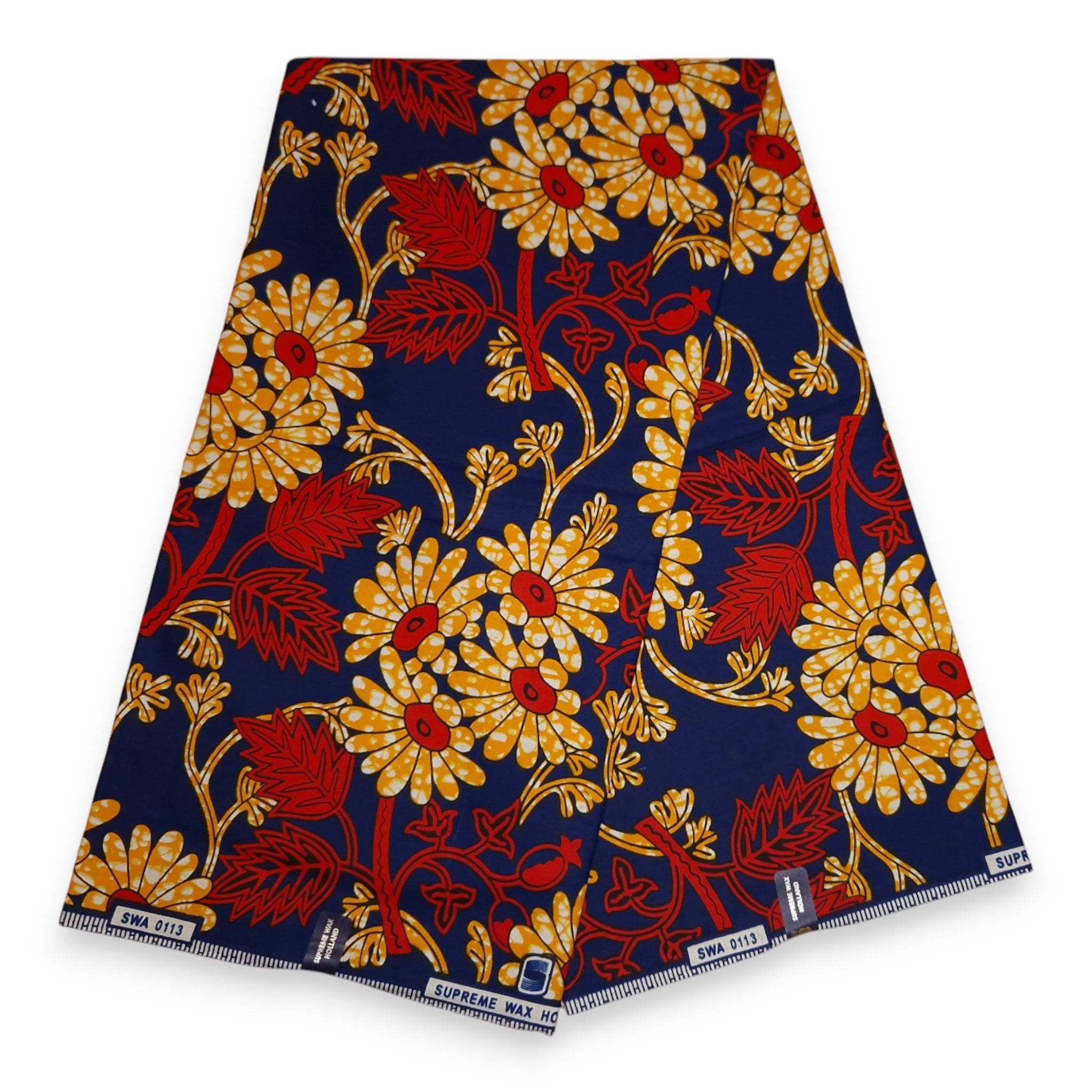 African Wax print fabric - Blue and Yellow Floral Vines - 100% cotton