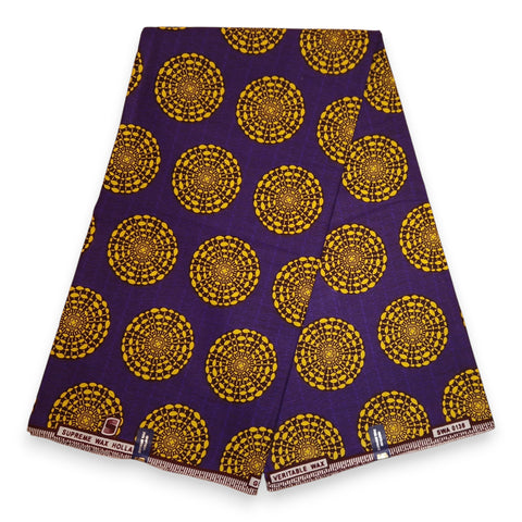 African Wax print fabric - Purple and Yellow Mystic Circle Webs - 100% cotton