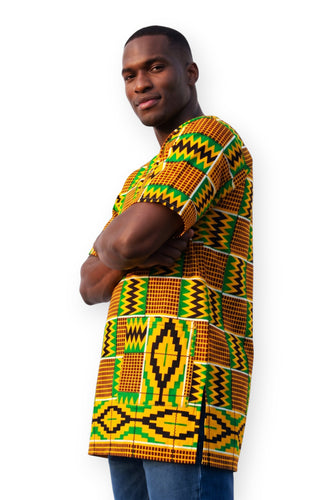 Green Yellow Kente Dashiki Shirt / Dashiki Dress - African print top - Unisex