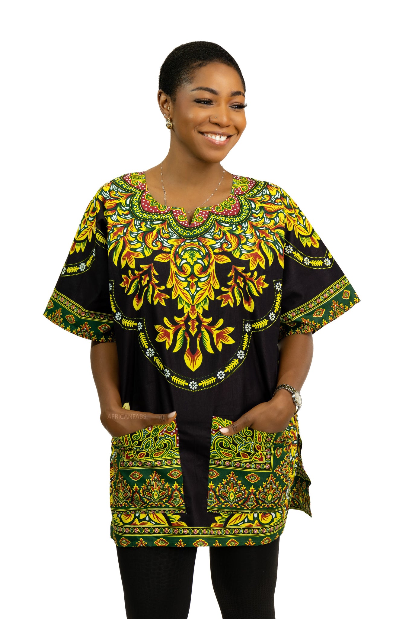 Black Dashiki Shirt / Dashiki Dress - African print top - Unisex