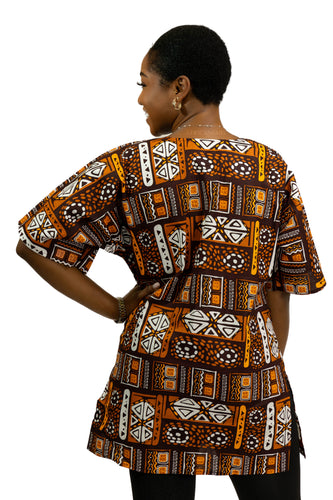 Brown Patterns Bogolan Dashiki Shirt / Dashiki Dress - African print top