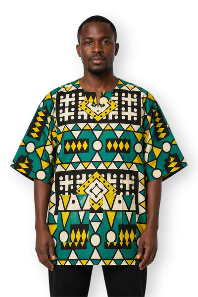 Turquoise Yellow Samakaka Dashiki Shirt / Dashiki Dress - African print top - Unisex