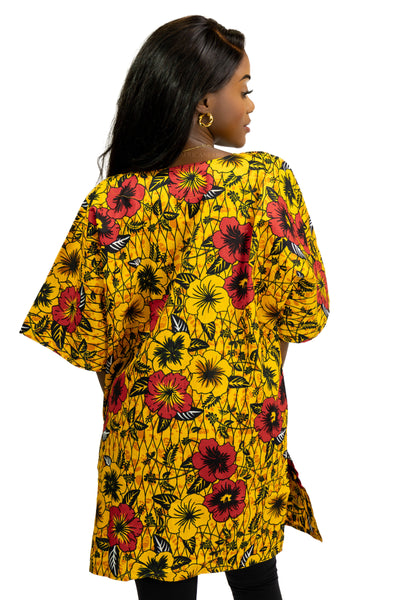 Yellow Flowers Dashiki Shirt / Dashiki Dress - African print top