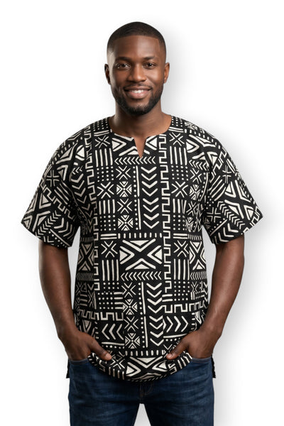Black White Bogolan Symbols Dashiki Shirt / Dashiki Dress - African print top - Unisex