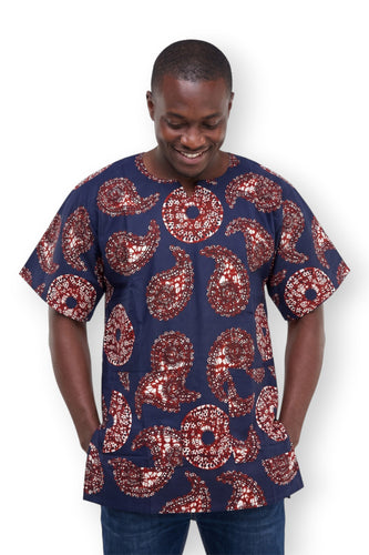 Blue Brown Paisley Sun Dashiki Shirt / Dashiki Dress - African print top - Unisex