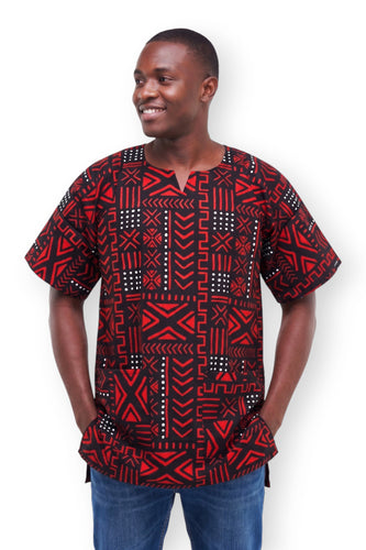 Red Black Bogolan Symbols Dashiki Shirt / Dashiki Dress - African print top - Unisex