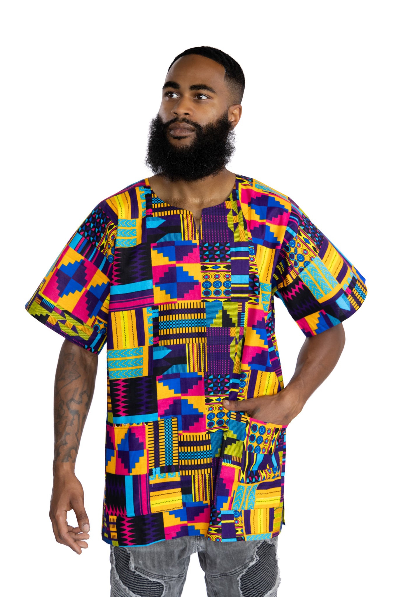 Multicolor kente Dashiki Shirt / Dashiki Dress - African print top - Unisex