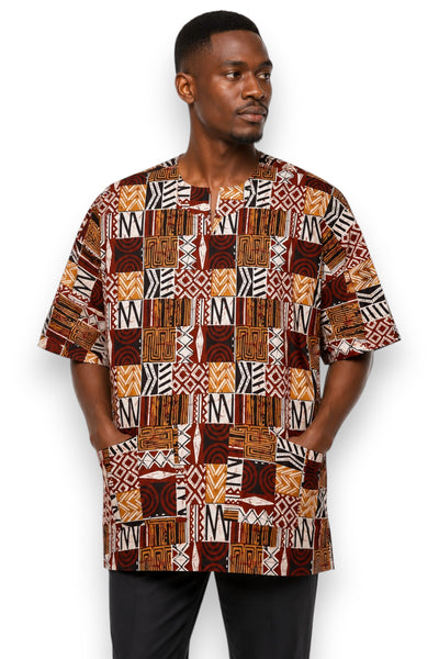 Brown Bogolan Mosaic Dashiki Shirt / Dashiki Dress - African print top - Unisex