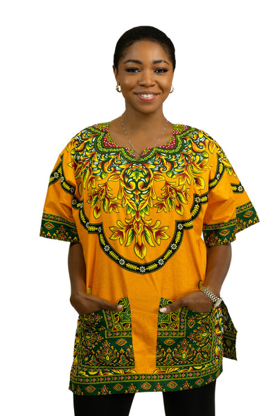 Orange Dashiki Shirt / Dashiki Dress - African print top - Unisex