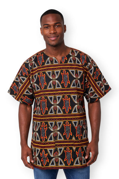 Black Red Toghu Bamenda Cameroon Dashiki Shirt / Dashiki Dress - African print top - Unisex