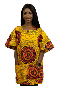 Orange Dotted Patterns Dashiki Shirt / Dashiki Dress - African print top