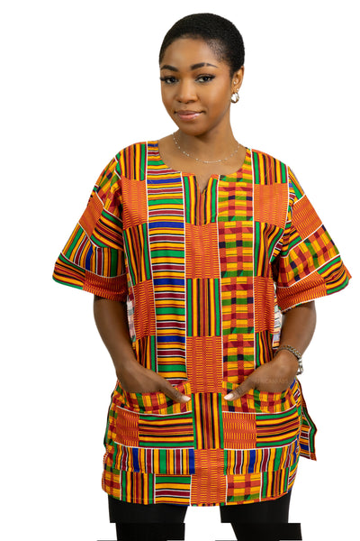 Multicolor Kente Dashiki Shirt / Dashiki Dress - African print top - Unisex