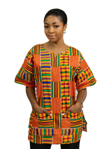 Multicolor Kente Dashiki Shirt / Dashiki Dress - African print top - Unisex