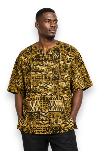 Black Yellow Ndop Cameroon Dashiki Shirt / Dashiki Dress - African print top - Unisex