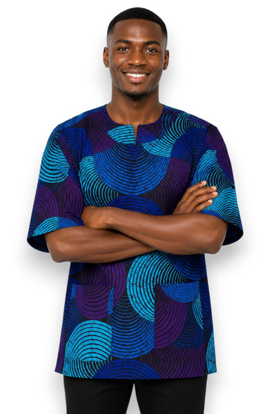 Blue & Turquoise Concentric Circle Design Dashiki Shirt / Dashiki Dress - African print top - Unisex