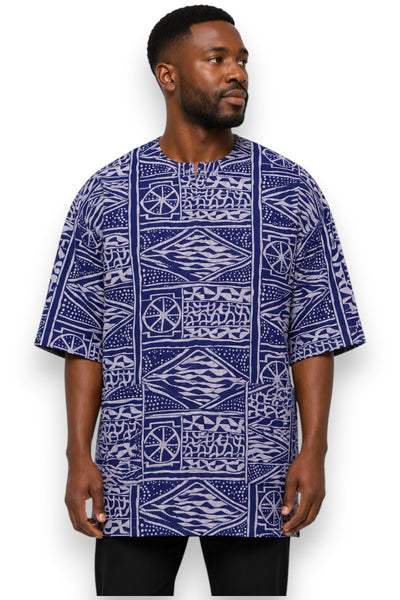 Blue Ndop Cameroon Dashiki Shirt / Dashiki Dress - African print top - Unisex