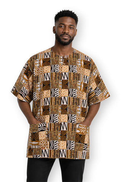 Sand Bogolan Mosaic Dashiki Shirt / Dashiki Dress - African print top - Unisex