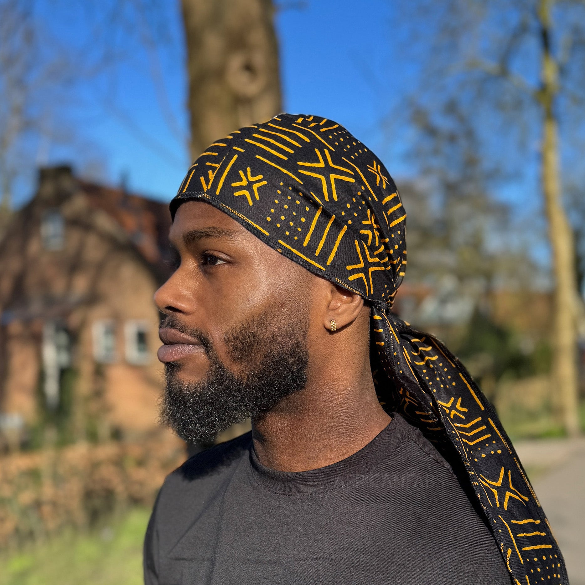 Durag / Du-rag / Do-rag / Bandana - Unisex - Black / Yellow Bogolan