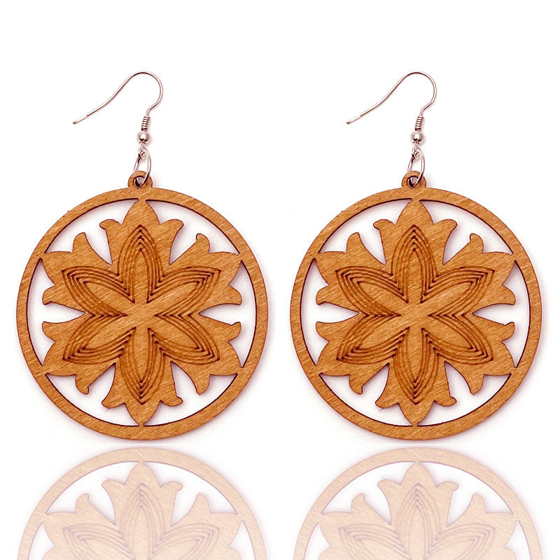 African Print Earrings | Brown flower wooden earrings