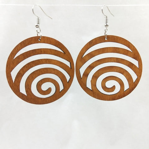African Print Earrings | Brown round line wooden earrings