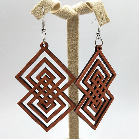 African Print Earrings | Brown double pentagon wooden earrings