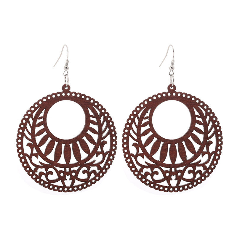 African Print Earrings | Brown round wooden earrings