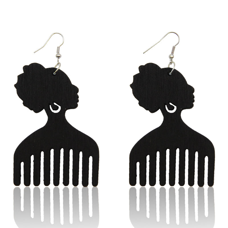 African Print Earrings | Black comb wooden earrings