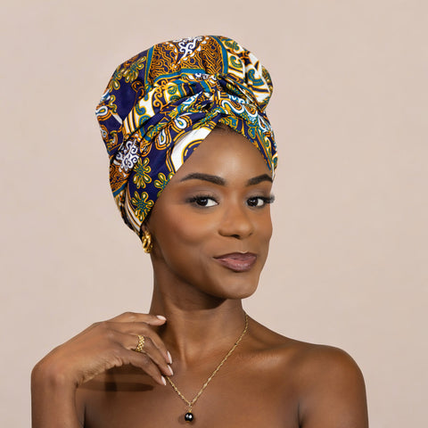 Easy headwrap - Satin lined hair bonnet - Blue Mix