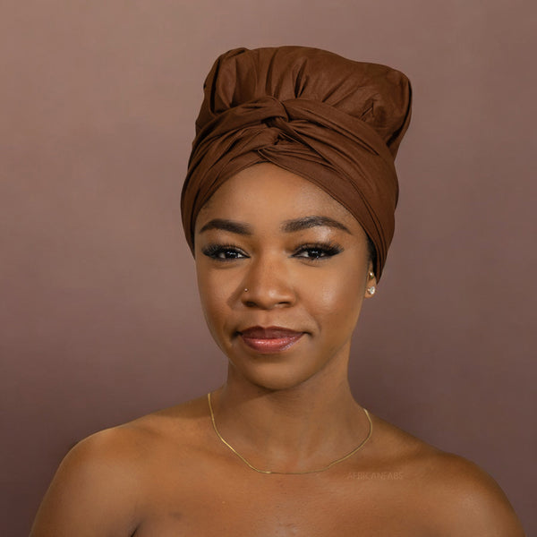 Easy headwrap - Satin lined hair bonnet - Brown solid color