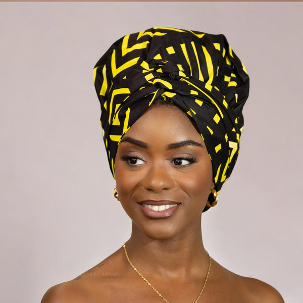 Easy headwrap - Satin lined hair bonnet - Black / yellow