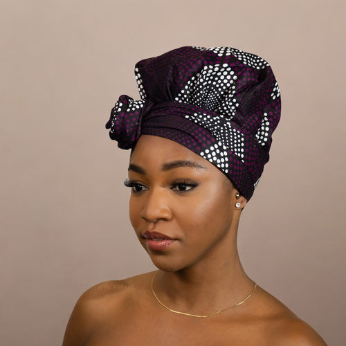 Easy headwrap - Satin lined hair bonnet - Purple Diamonds