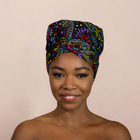 Easy headwrap - Satin lined hair bonnet - Multicolor Paisley