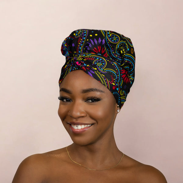 Easy headwrap - Satin lined hair bonnet - Multicolor Paisley