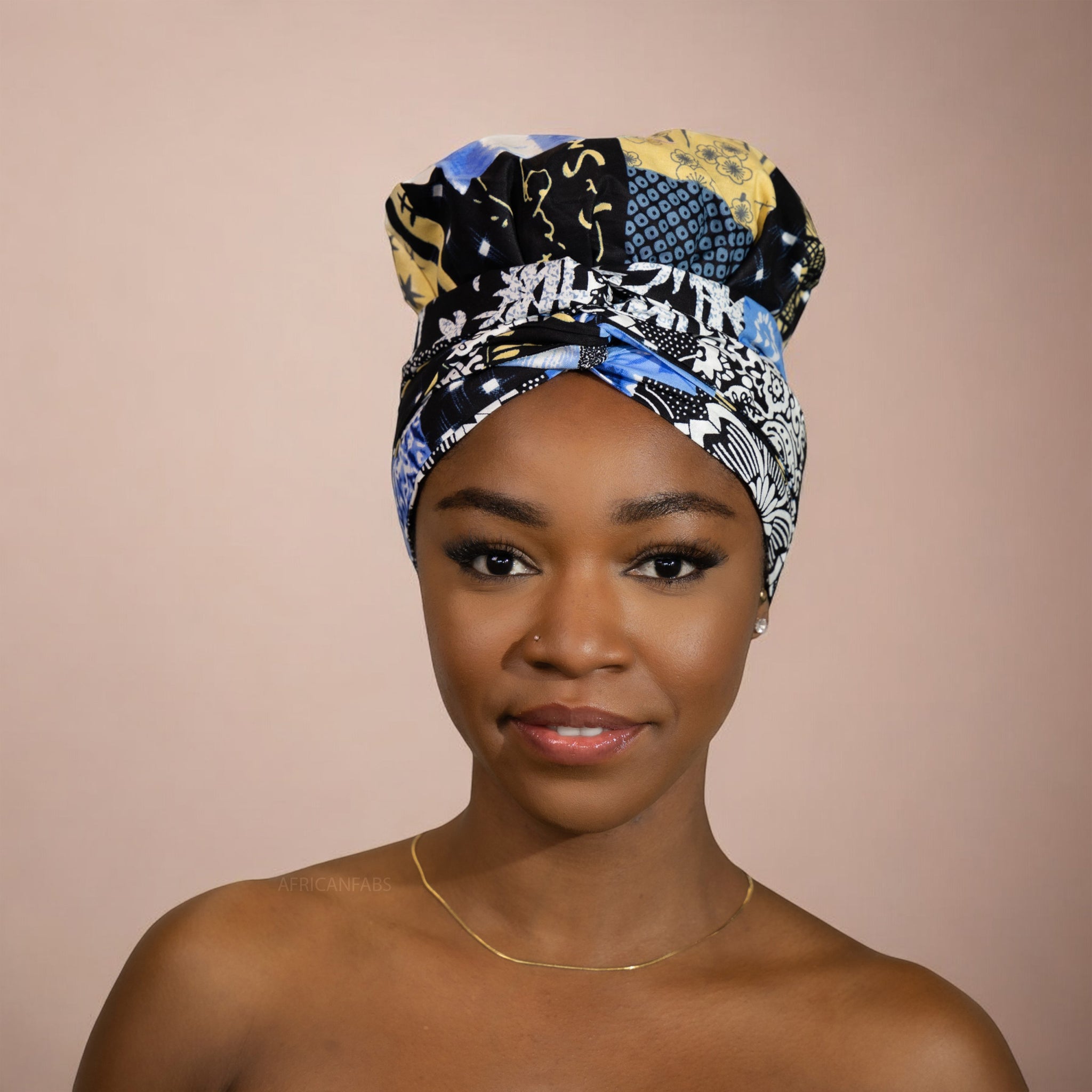 Easy headwrap - Satin lined hair bonnet - Blue / beige