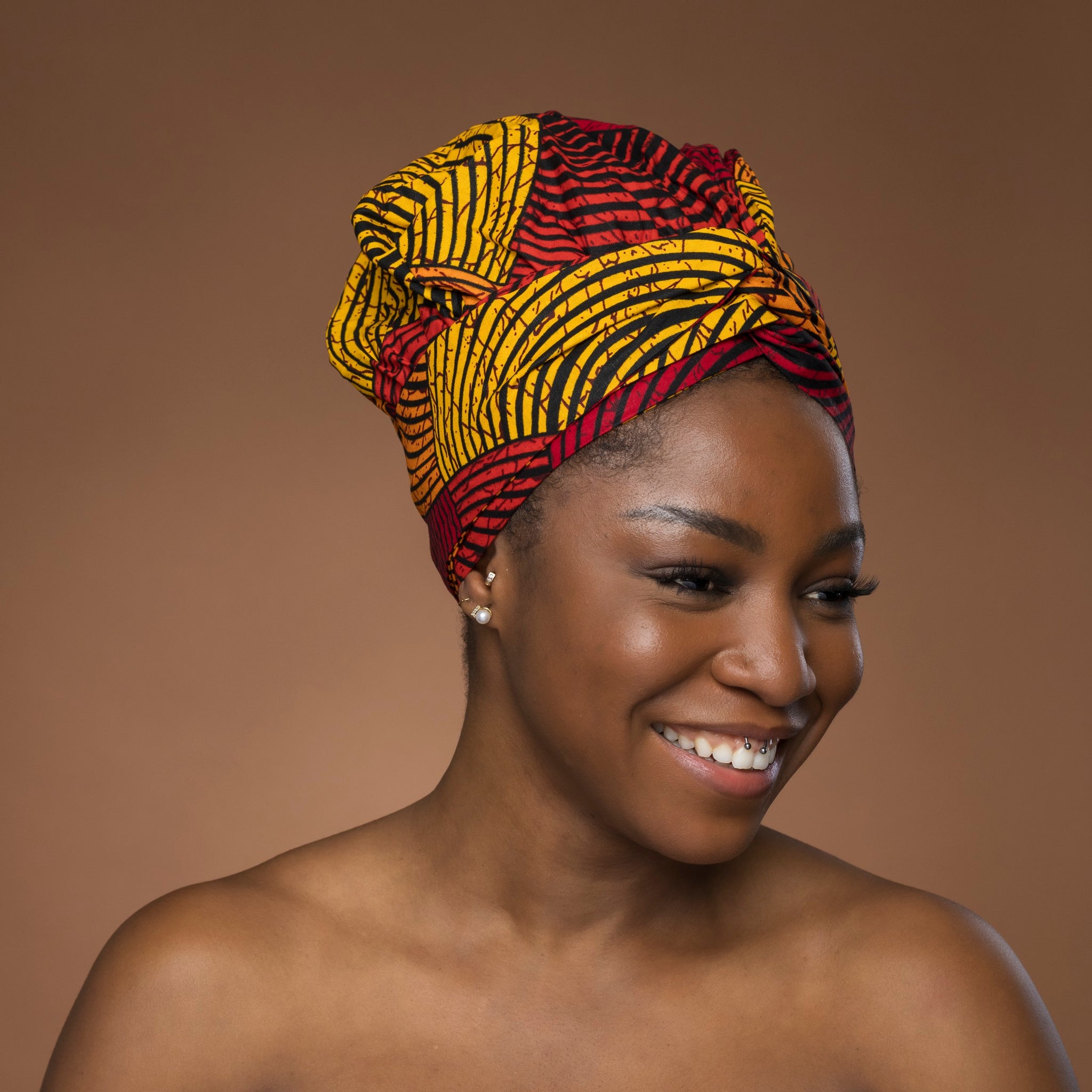 Easy headwrap - Satin lined hair bonnet - Red & Yellow Concentric