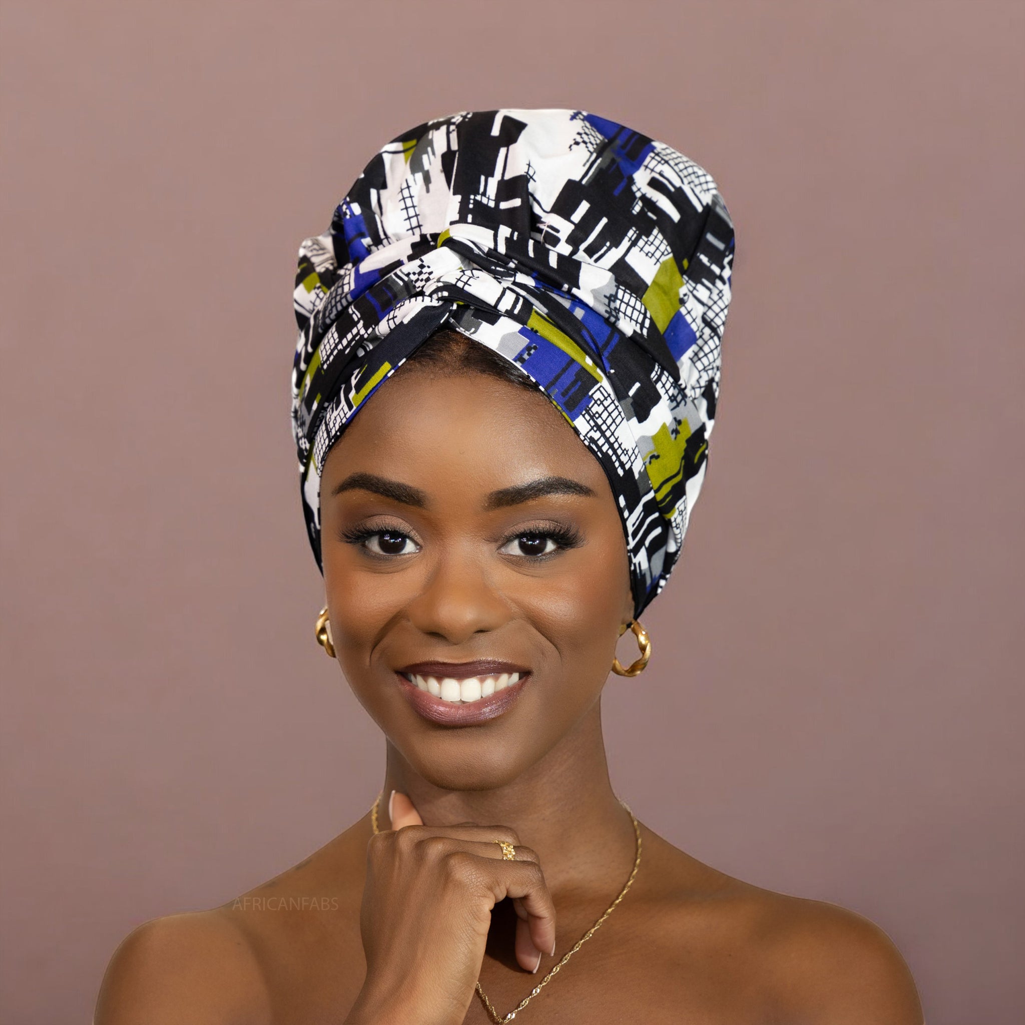 Easy headwrap - Satin lined hair bonnet - Blue / white